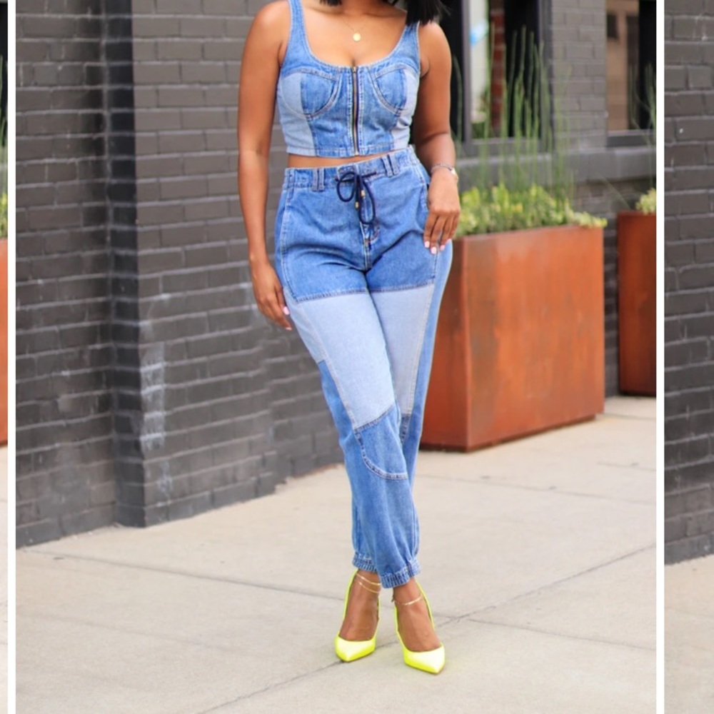 Denim crop top set